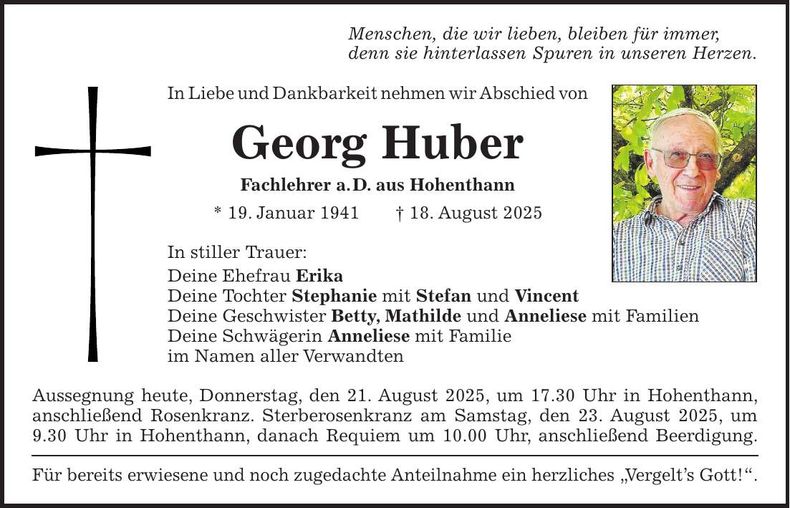 Traueranzeige Georg Huber