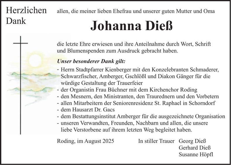 Traueranzeige Johanna Dieß