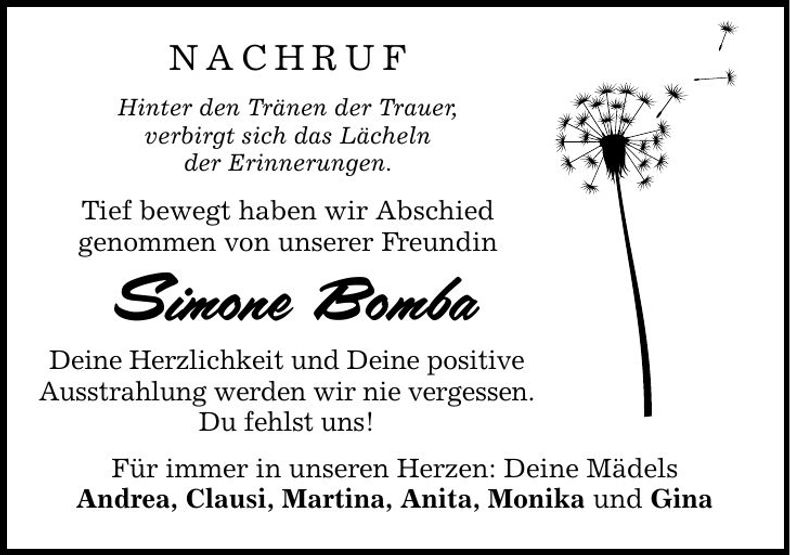 Traueranzeige Simone Bomba
