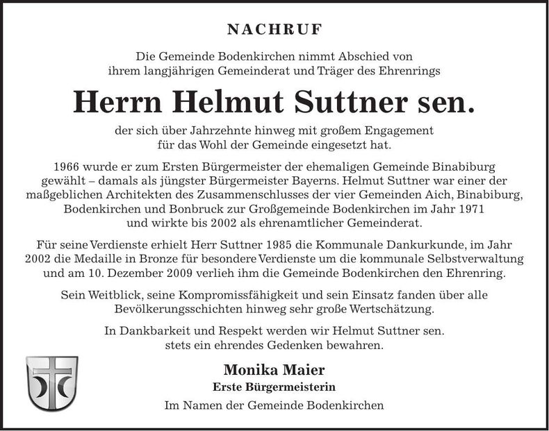 Traueranzeige Helmut Suttner
