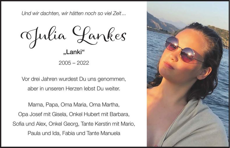 Traueranzeige Julia Lankes