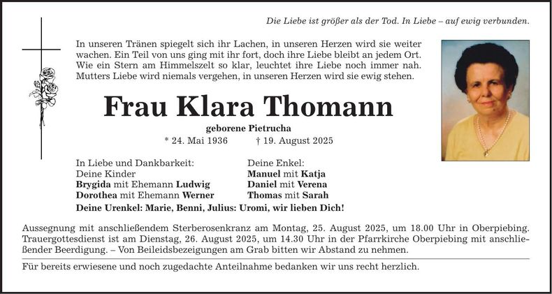 Traueranzeige Klara Thomann