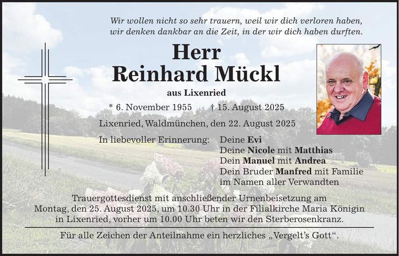 Traueranzeige Reinhard Mückl