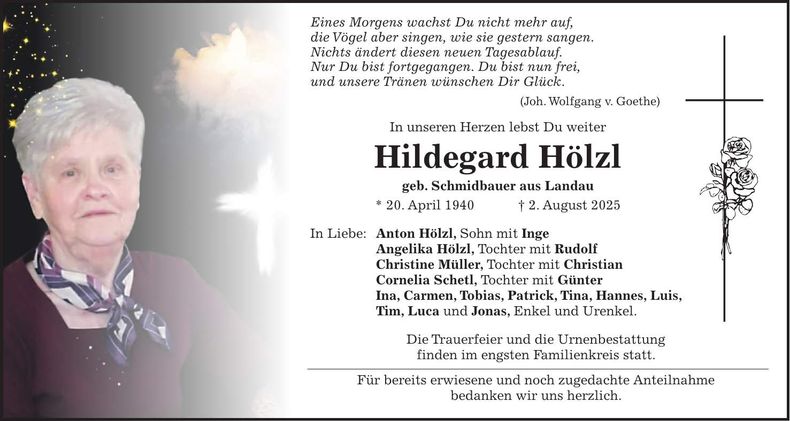 Traueranzeige Hildegard Hölzl