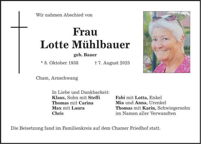 Traueranzeige Lotte Mühlbauer
