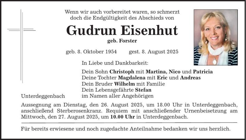Traueranzeige Magdalena Eisenhut