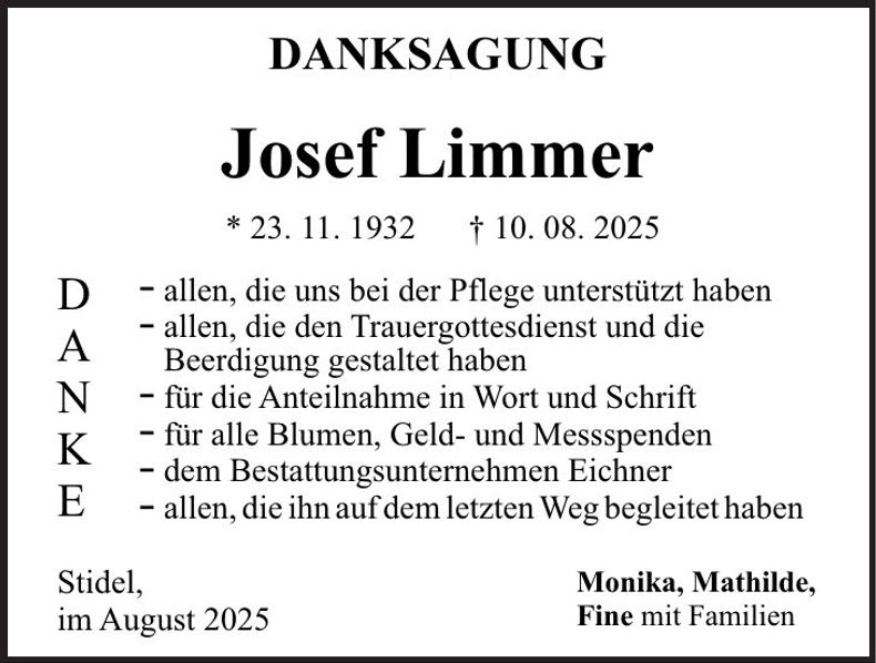 Traueranzeige Josef Limmer