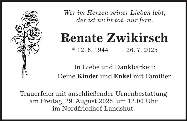 Traueranzeige Renate Zwikirsch
