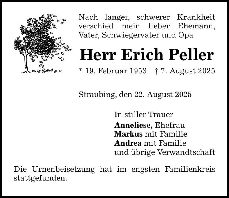 Traueranzeige Erich Peller