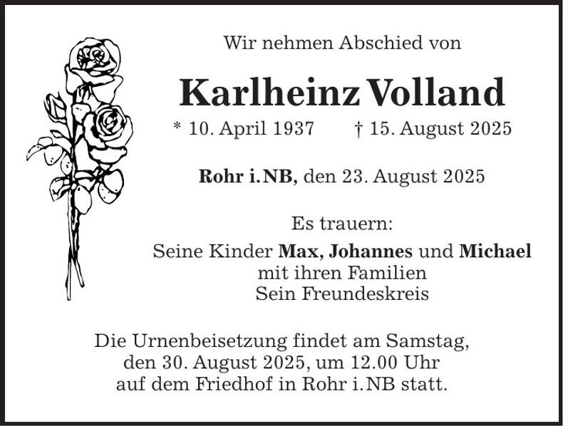 Traueranzeige Karlheinz Vollland