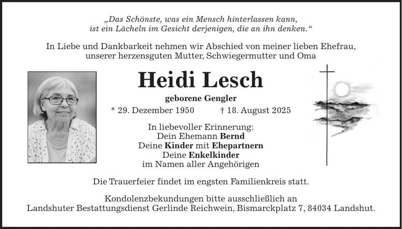 Traueranzeige Heidi Lesch
