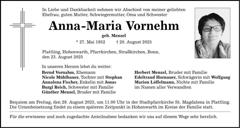 Traueranzeige Anna-Maria Vornehm