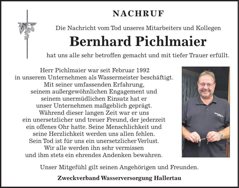 Traueranzeige Bernhard Pichlmaier