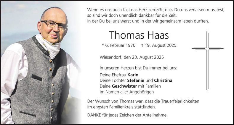 Traueranzeige Thomas Haas