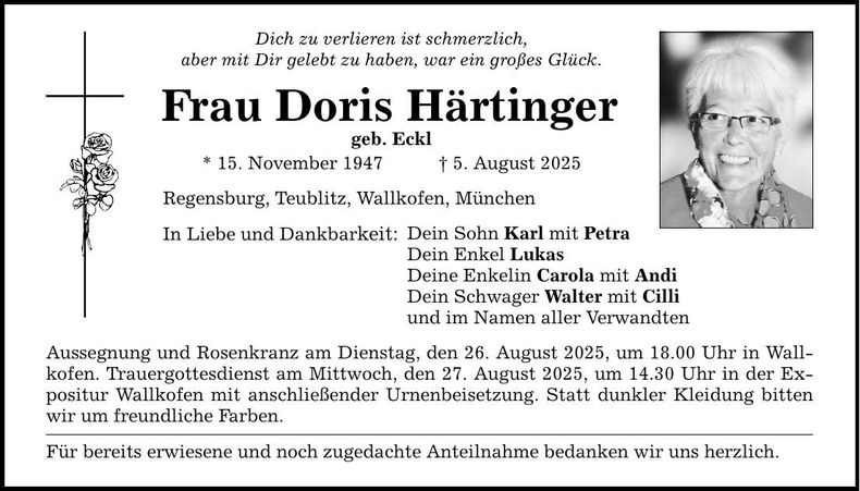 Traueranzeige Doris Härtinger