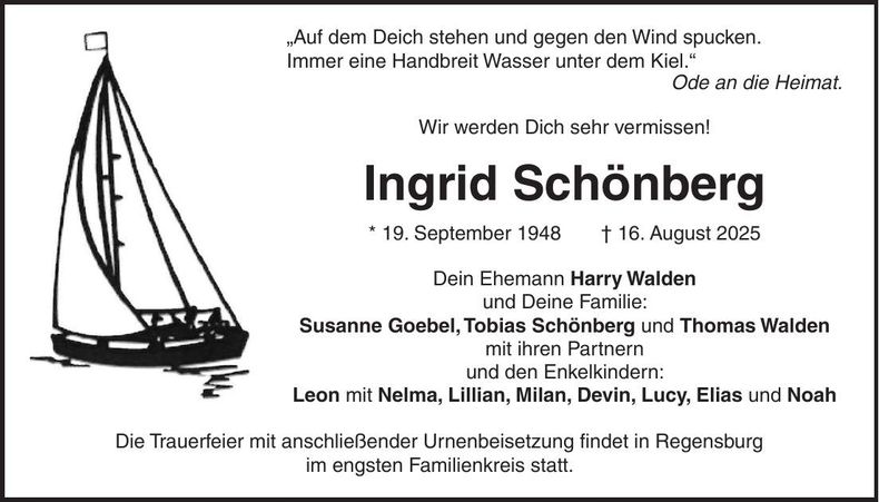 Traueranzeige Ingrid Schönberg
