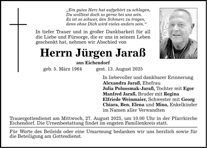 Traueranzeige Jürgen Jaraß
