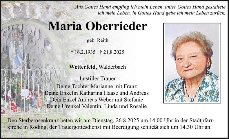 Traueranzeige Maria Oberrrieder