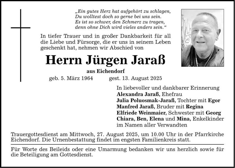 Traueranzeige Jürgen Jaraß