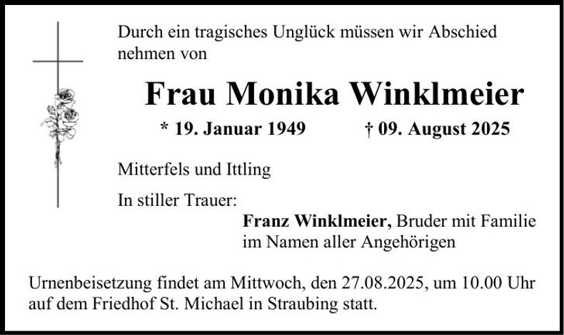 Traueranzeige Monika Winklmeier