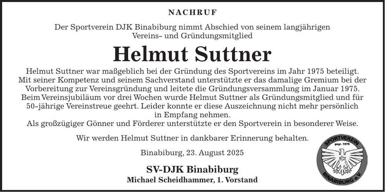 Traueranzeige Helmut Suttner