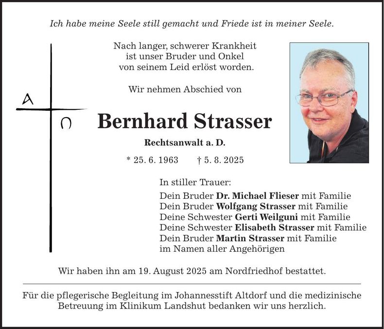 Traueranzeige Bernhard Strasser