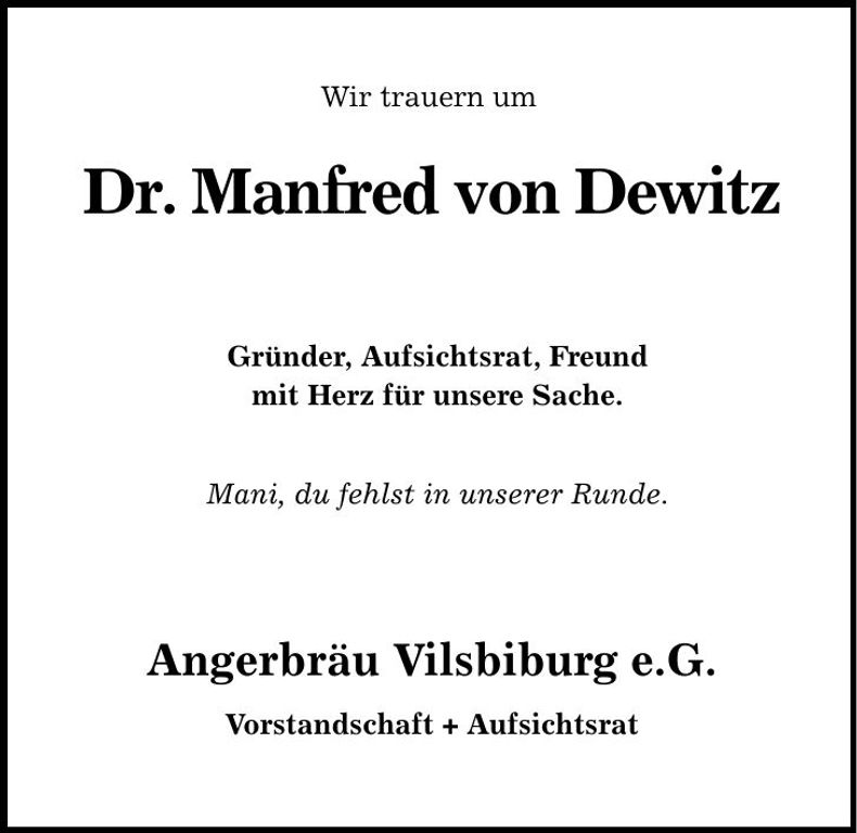 Traueranzeige Manfred von Dewitz