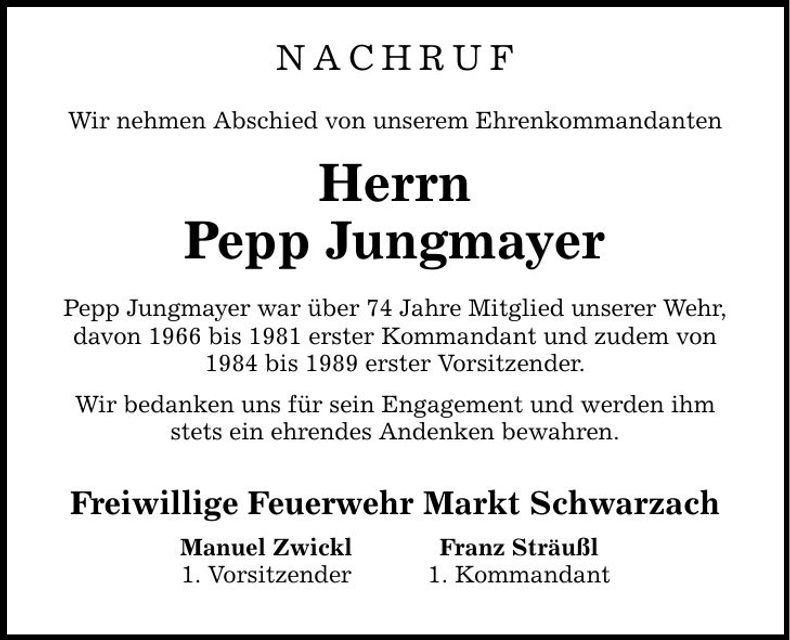 Traueranzeige Pepp Jungmayer