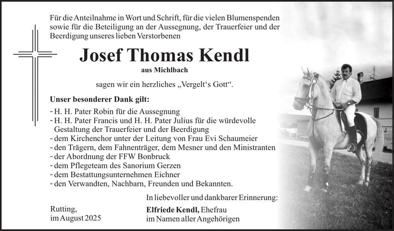 Traueranzeige Josef Kendl