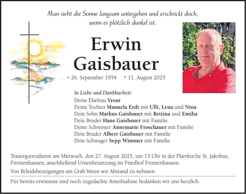Traueranzeige Erwin Gaisbauer