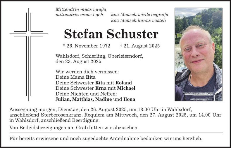 Traueranzeige Stefan Schuster