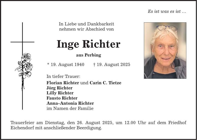 Traueranzeige Inge Richter
