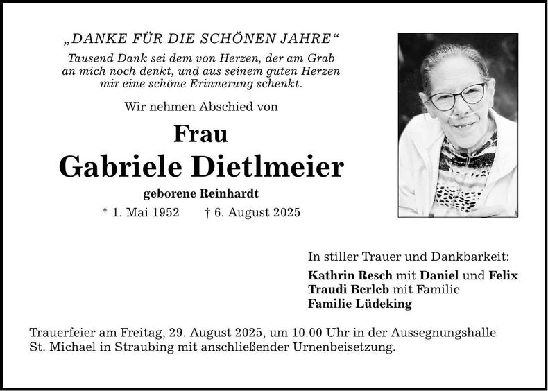 Traueranzeige Gabriele Dietlmeier
