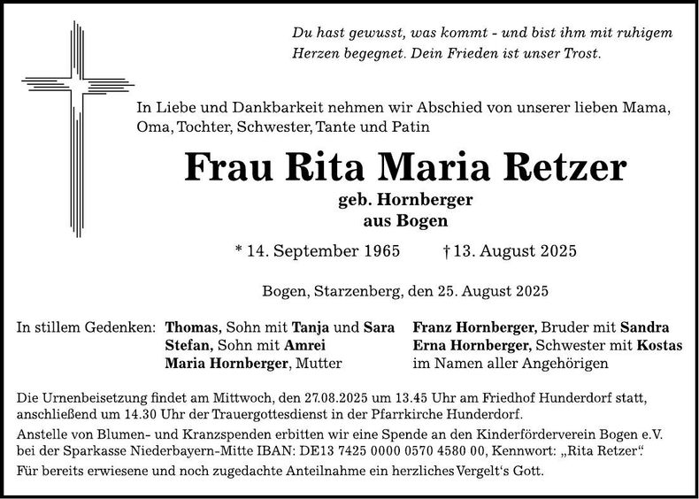 Traueranzeige Rita Retzer