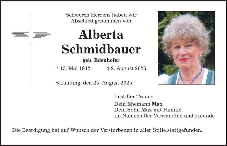 Traueranzeige Alberta Schmidbauer
