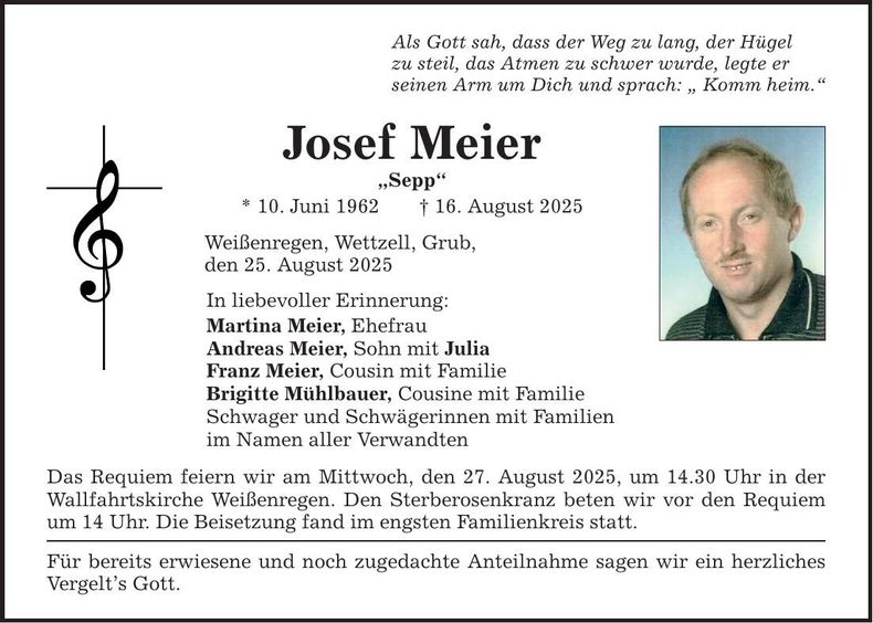 Traueranzeige Josef Meier