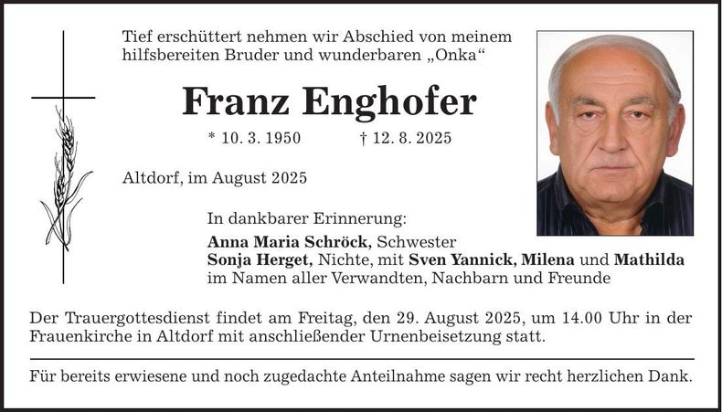 Traueranzeige Franz Enghofer