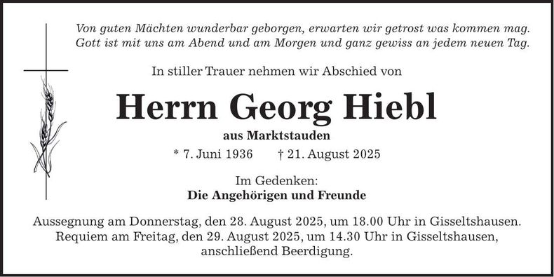 Traueranzeige Georg Hiebl