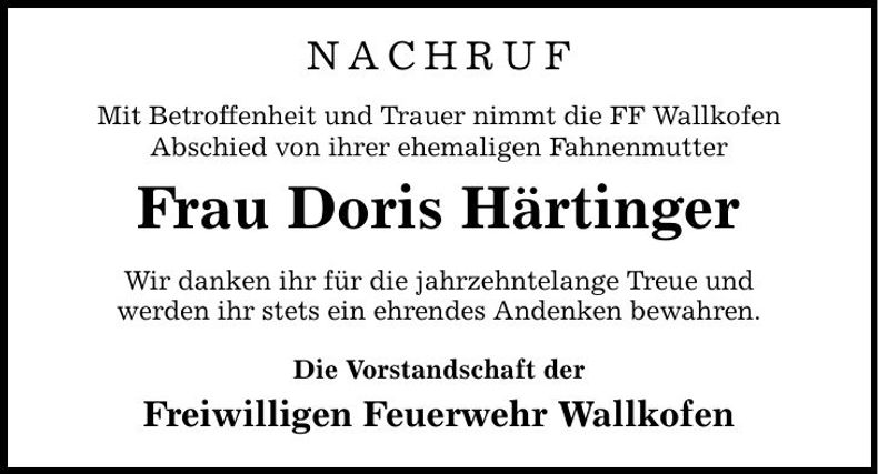 Traueranzeige Doris Härtinger