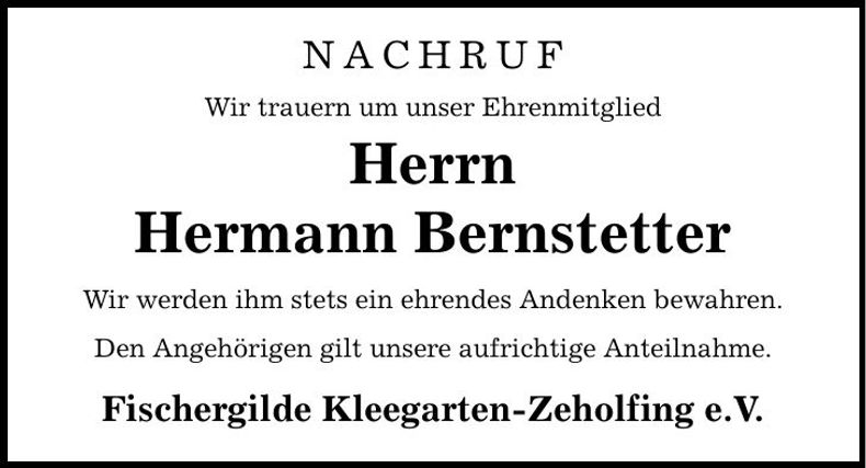 Traueranzeige Hermann Bernstetter