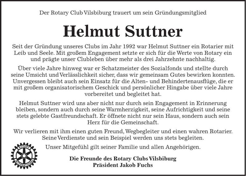 Traueranzeige Helmut Suttner