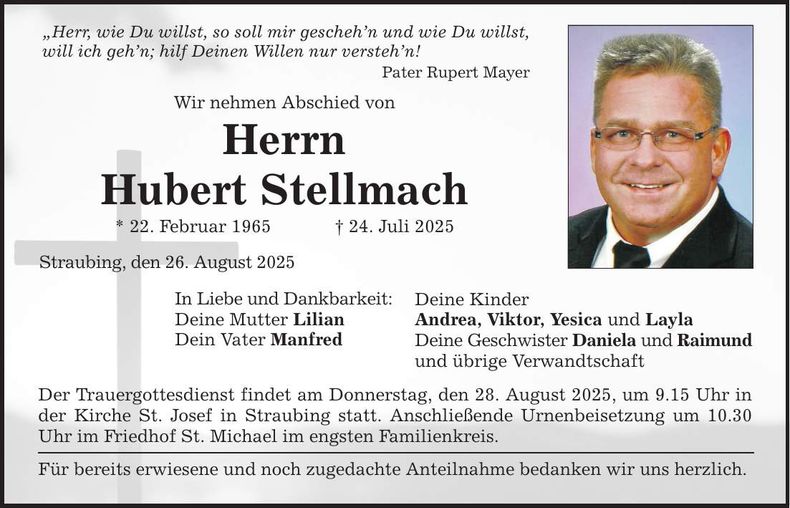 Traueranzeige Hubert Stellmach