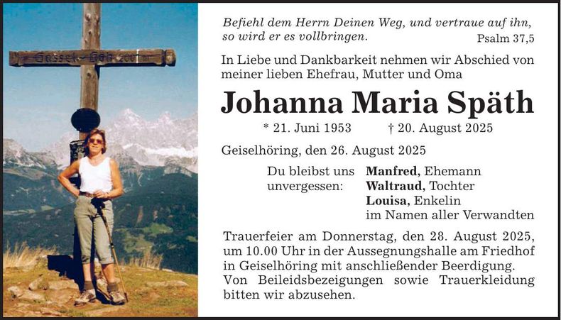 Traueranzeige Johanna Späth