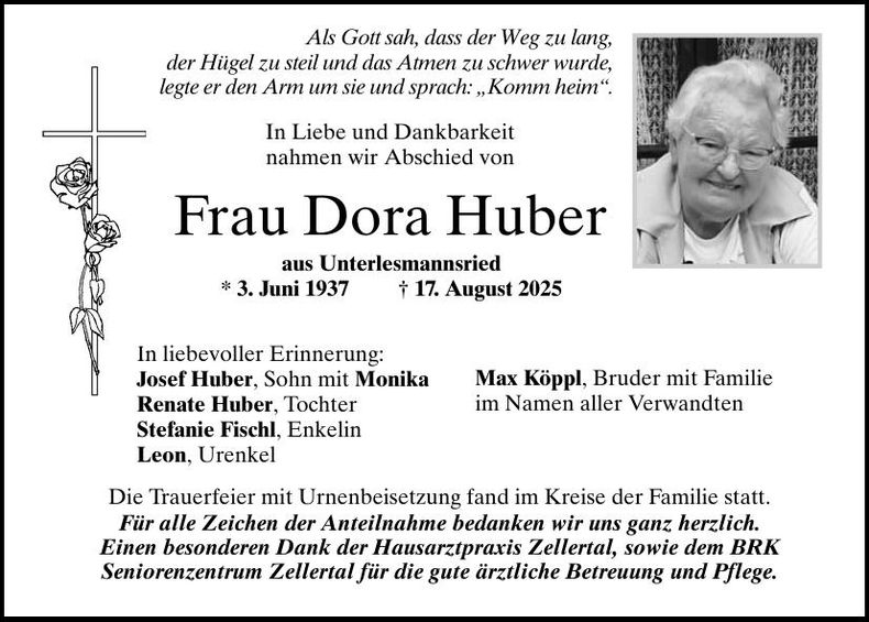 Traueranzeige Dora Huber