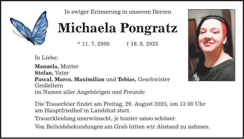 Traueranzeige Michela Pongratz