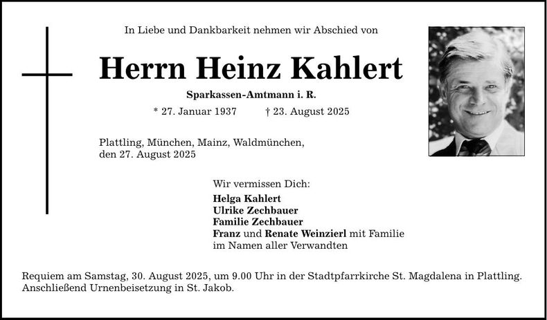 Traueranzeige Heinz Kahlert