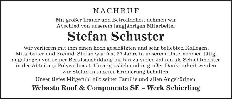 Traueranzeige Stefan Schuster