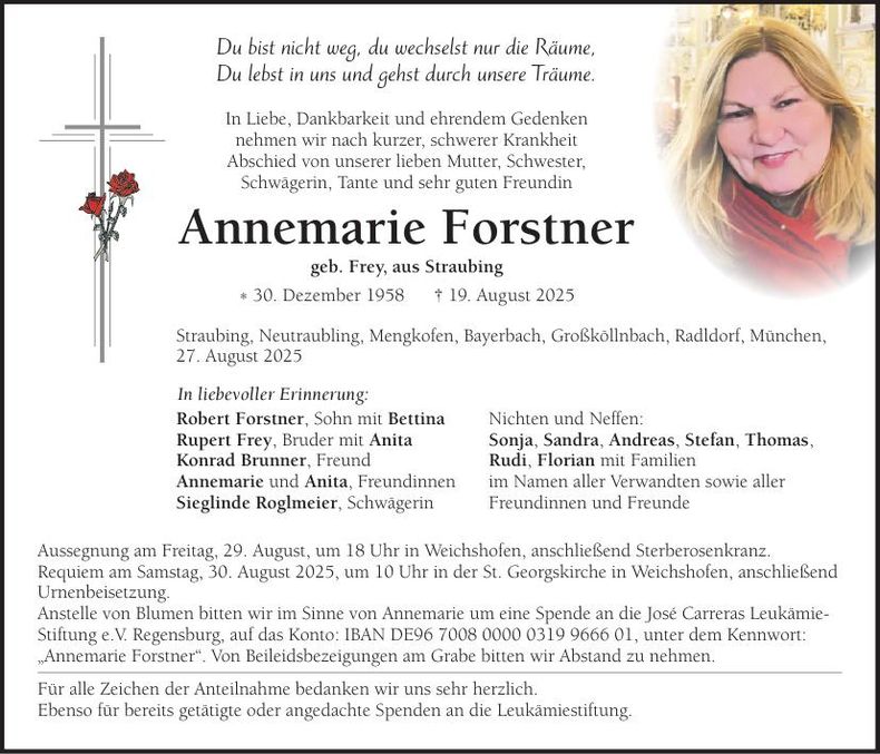 Traueranzeige Annemarie Forstner