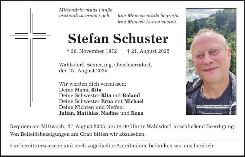Traueranzeige Stefan Schuster