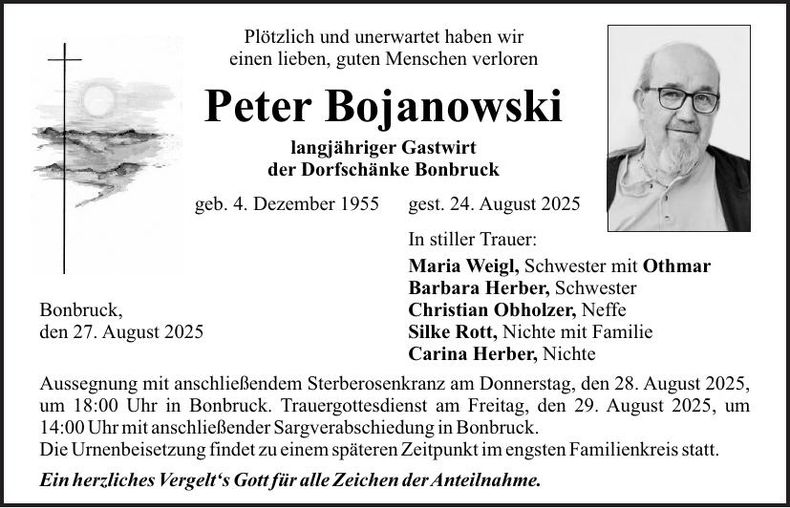 Traueranzeige Peter Bojanowski